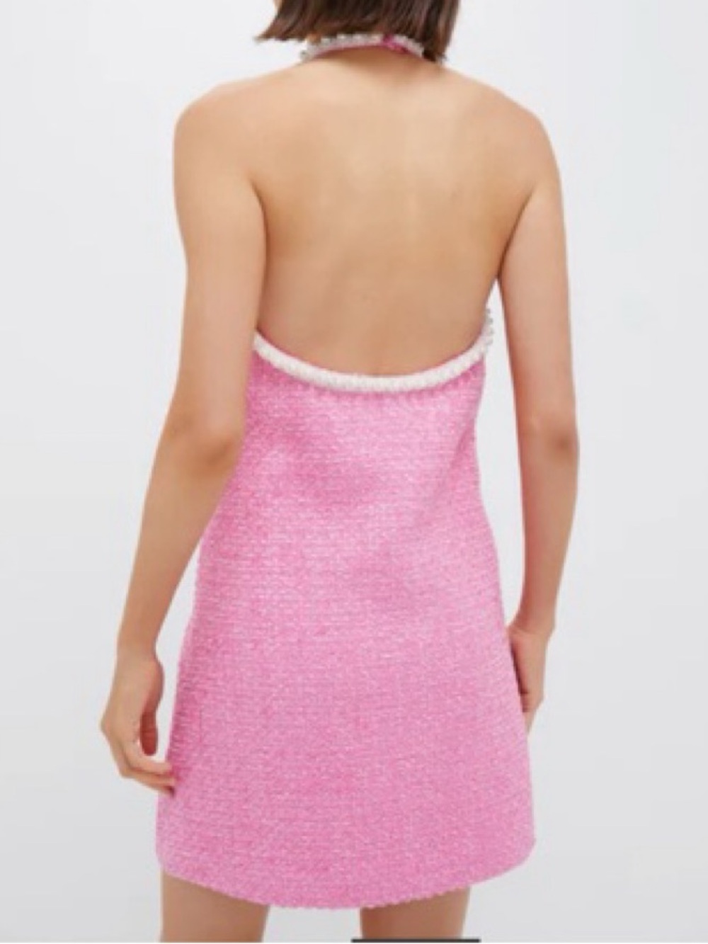 Hyacinth House Tuckernuck Women XS Pink Tweed & Pearl Petra Halter Mini Dress - Picture 2 of 13